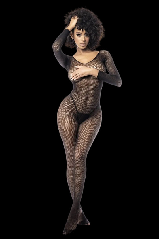 FAMADA NOIR | Midnight Mesh Bodystocking Long-Sleeve Black