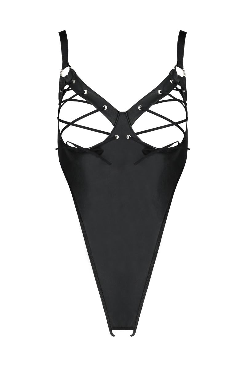 FAMADA NOIR | After Dark Faux-Leather Bodysuit